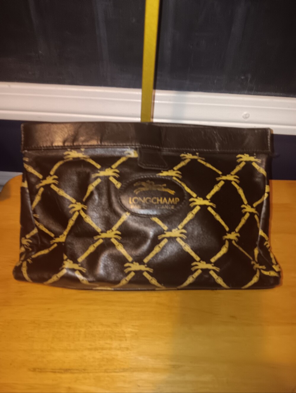 Longchamp Brown and Yellow Patterned Clutch Velcro Closure